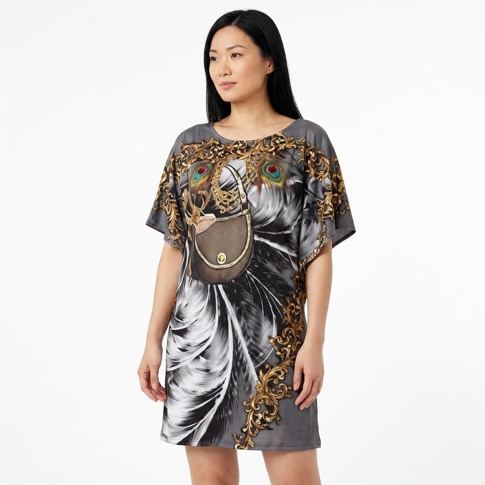 Pretty Angel Graphic Print Scoop Neck Tunic Dress Women Size See Measurements